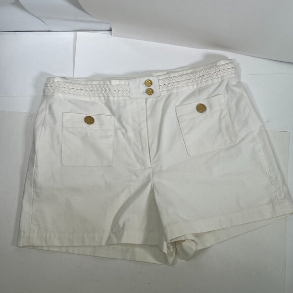 J Crew Shorts Womens 10 Braided Waist Gold Button Linen Blend Pockets Old Money - Picture 1 of 8